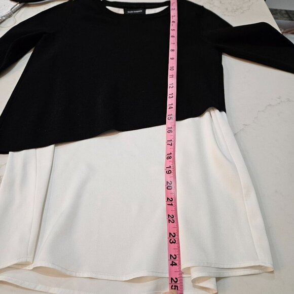 Club Monaco XS Ponte Knit Layered Black & White Asymmetrical Chic Office Top - Picture 9 of 11